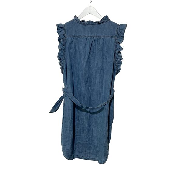 ELAN INTERNATIONAL WOMENS MEDIUM COTTON MINI DRESS RUFFLE SLEEVE W/BELT BLUE NEW - Picture 6 of 13